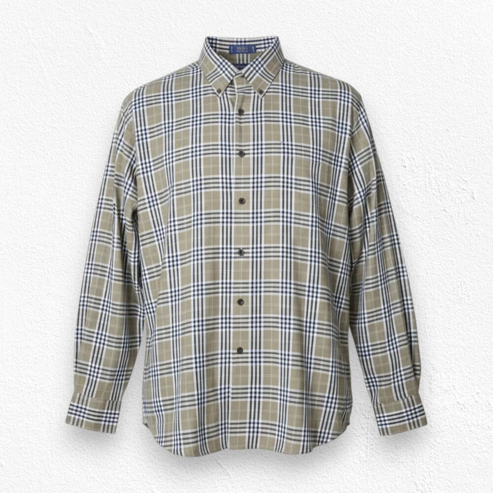 90s Vintage Pendleton Canterbury Cloth Tan Black Plaid Button Up Flannel Size XL